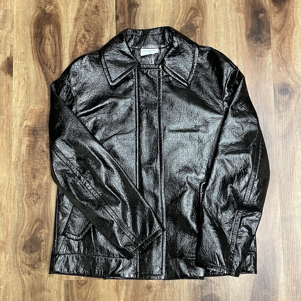 Akris Punto Lacquered Faux Leather Black Lined Jacket Women's 6